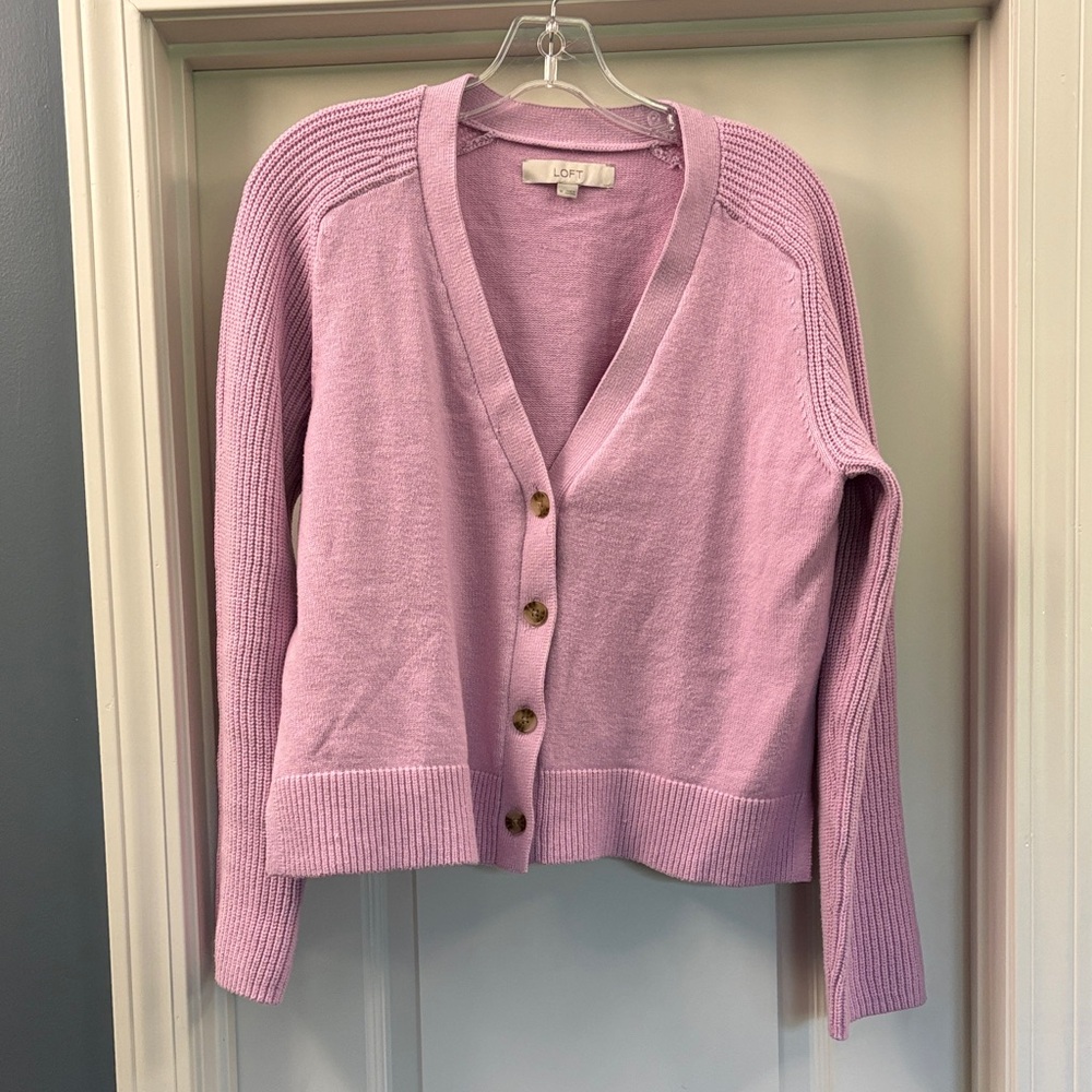 LOFT Women's Lavender Button-Up Cardigan